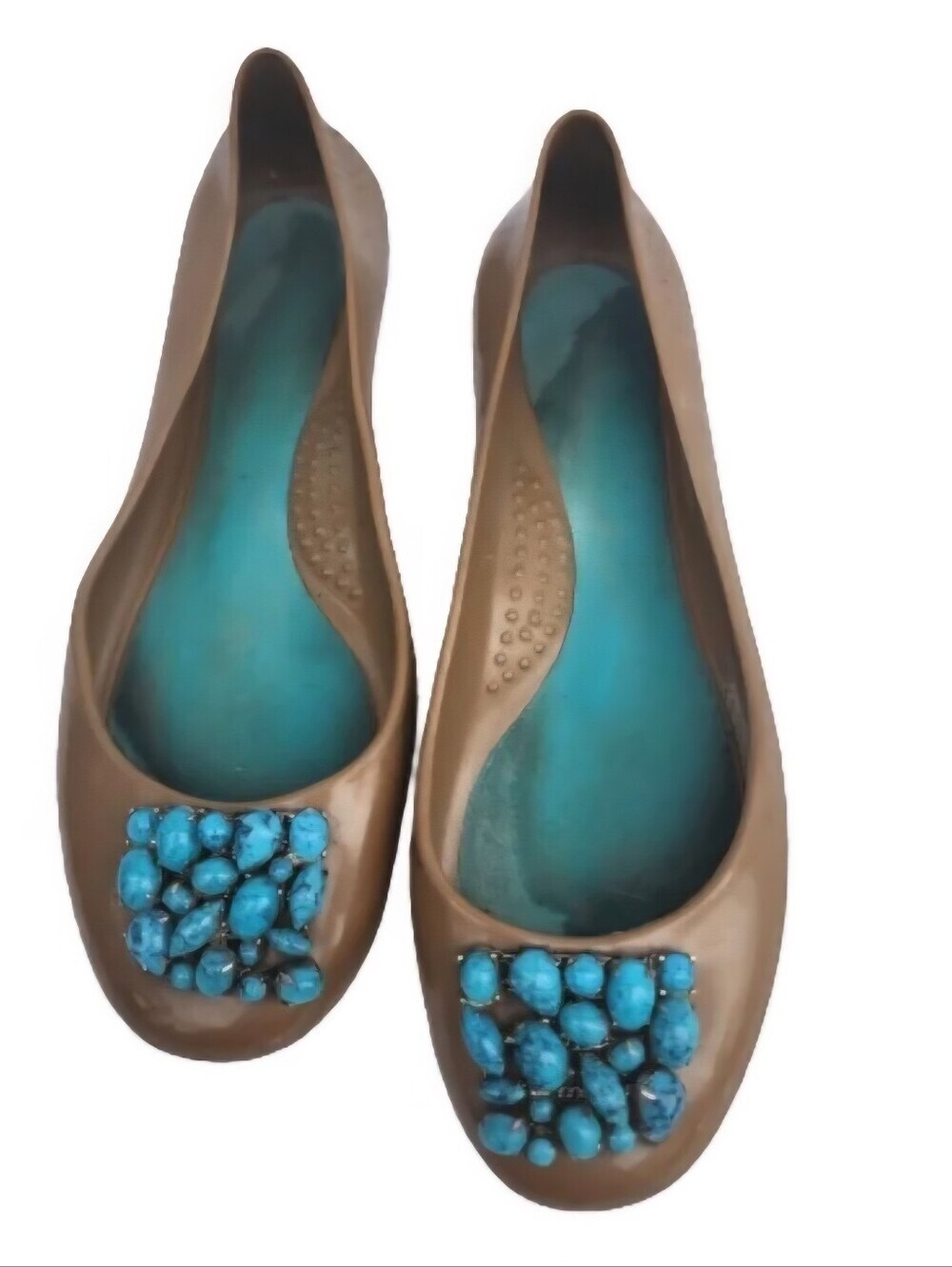 Okal Turquoise Beaded Jelly Flats 8